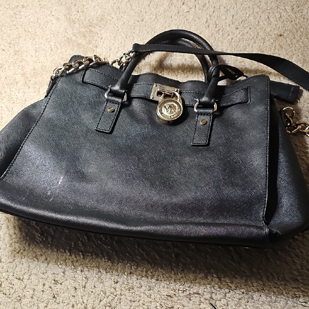 Michael Kors Black Satchel with Gold Chain